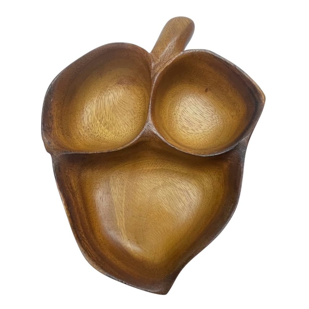 Vintage Acorn Wood Serving Dish Monkey Pod Mid Century Hawaii Signed Fall Decor